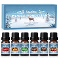 SALKING Winter Set of Scented Oils, Premium Fragrance Essential Oils Gift Set for Diffuser, Soap & Candle Making Scents - Cinnamon, Christmas Wreath, Sugar Cookie, Cranberry, Peppermint, Gingerbread
