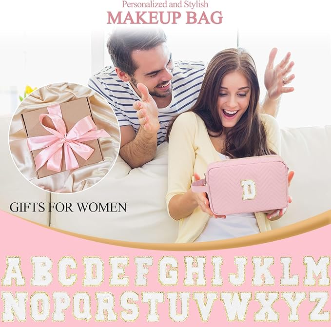 Sernaxi Personalized Initial Makeup Bag Waterproof Leather Cosmetic Bag Travel Toiletry Bag, Valentine’s Day Gift Makeup Organizer Case & Makeup Pouch for Women Teen Girls Mom Girlfriend Wife