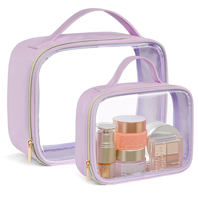 PACKISM Clear Makeup Bag Travel - TSA Approved Toiletry Bag, 2 Pack Purple