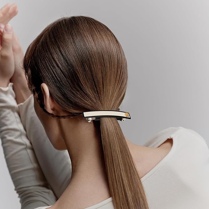 Classic Black & White Hair Barrette for Women, Small, 3.1 inch, 1 Pcs