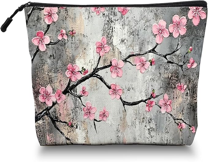 Scribesense Cosmetic Bags Travel Makeup Toilet Case Waterproof Pouch for Women Girls 6.7X9.45inches - Beautiful Grey - Backdrop Flowers