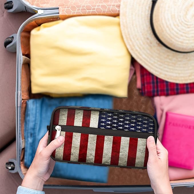 Pardick Travel Toiletry Bag for Women Men Retro American USA Flag Lightweight Cosmetic Makeup Bag Organizer Waterproof Shaving Bag Dopp Kit with Large Capacity for Toiletries and Shaving Accessories