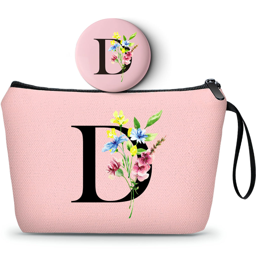 Women Birthday Maid of Honor Monogrammed Gifts for Bride Bridesmaid Sister Friend Her Teacher Makeup Cosmetic Bag with Mirror Mothers Day Christmas Graduation D