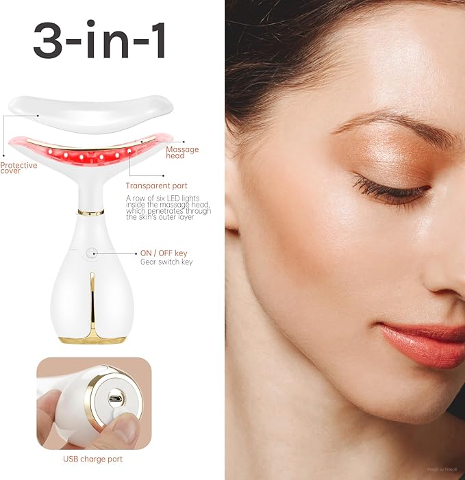 Ms.W Red Light Facial Massager, Skin Care Tools for Face & Neck Beauty Device, 3 in 1 Face Massager Tool with LED, Thermal, Vibration, Tightenings, Rejuvenation for Women