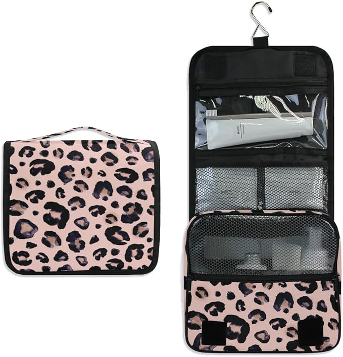 senya Hanging Travel Toiletry Bag Kit Makeup Case Cosmetics Organizer for Men Women (Leopard)