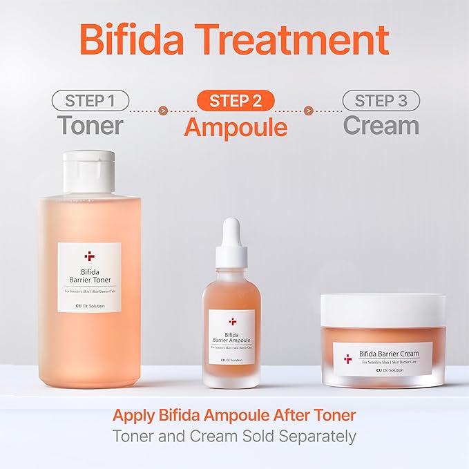 CU Dr. Solution Bifida Barrier Ampoule, CUSKIN, Mild and Moisturizing Korean Skin Care Face Serum Ampoule with Ceramide NP and Hyaluronic Acid for Hydration and Skin Elasticity, 50ml (1.69 Fl. Oz.)