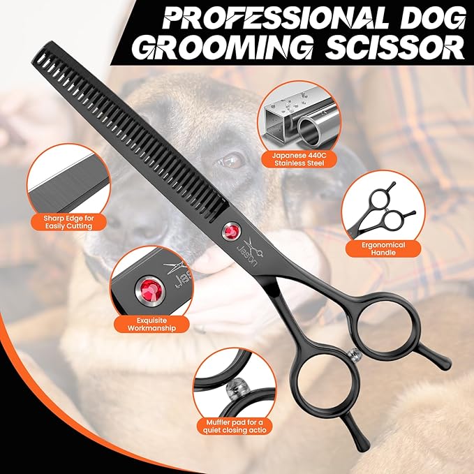 JASON Dog Grooming Thinning Scissors - 7" Professional 37 Teeth Pets Shears