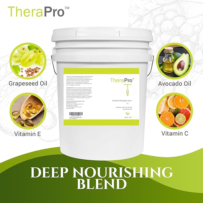 Swedish Massage Lotion by TheraPro - 5 Gallon - Unscented, Water Dispersible - Swedish Deep Tissue Massage Lotion for Massage Therapy - Smooth Glide No Sticky Residue