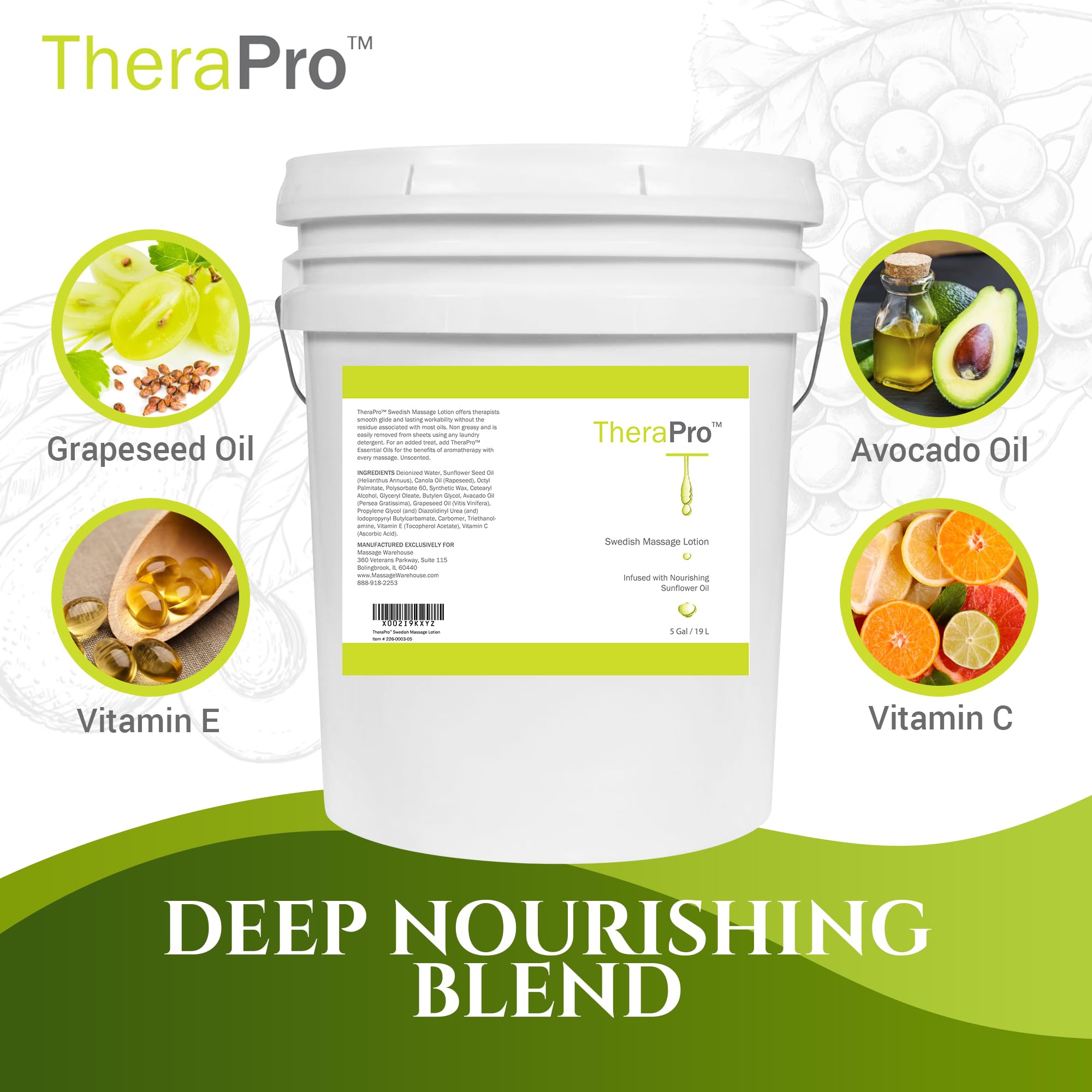 Swedish Massage Lotion by TheraPro - 5 Gallon - Unscented, Water Dispersible - Swedish Deep Tissue Massage Lotion for Massage Therapy - Smooth Glide No Sticky Residue