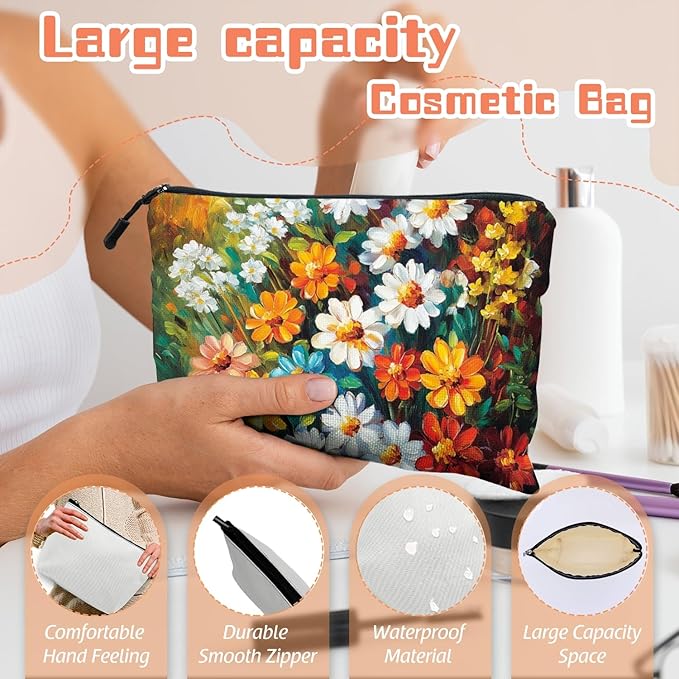 Scribesense Cosmetic Bags Travel Makeup Toilet Case Waterproof Pouch for Women Girls 6.7X9.45inches - The Allure of Multicolored Wildflowers in Art
