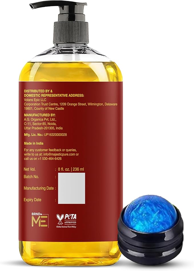 Majestic Pure Cellulite Massage Oil, Toning Body Blend, with Roller 8 Fl Oz