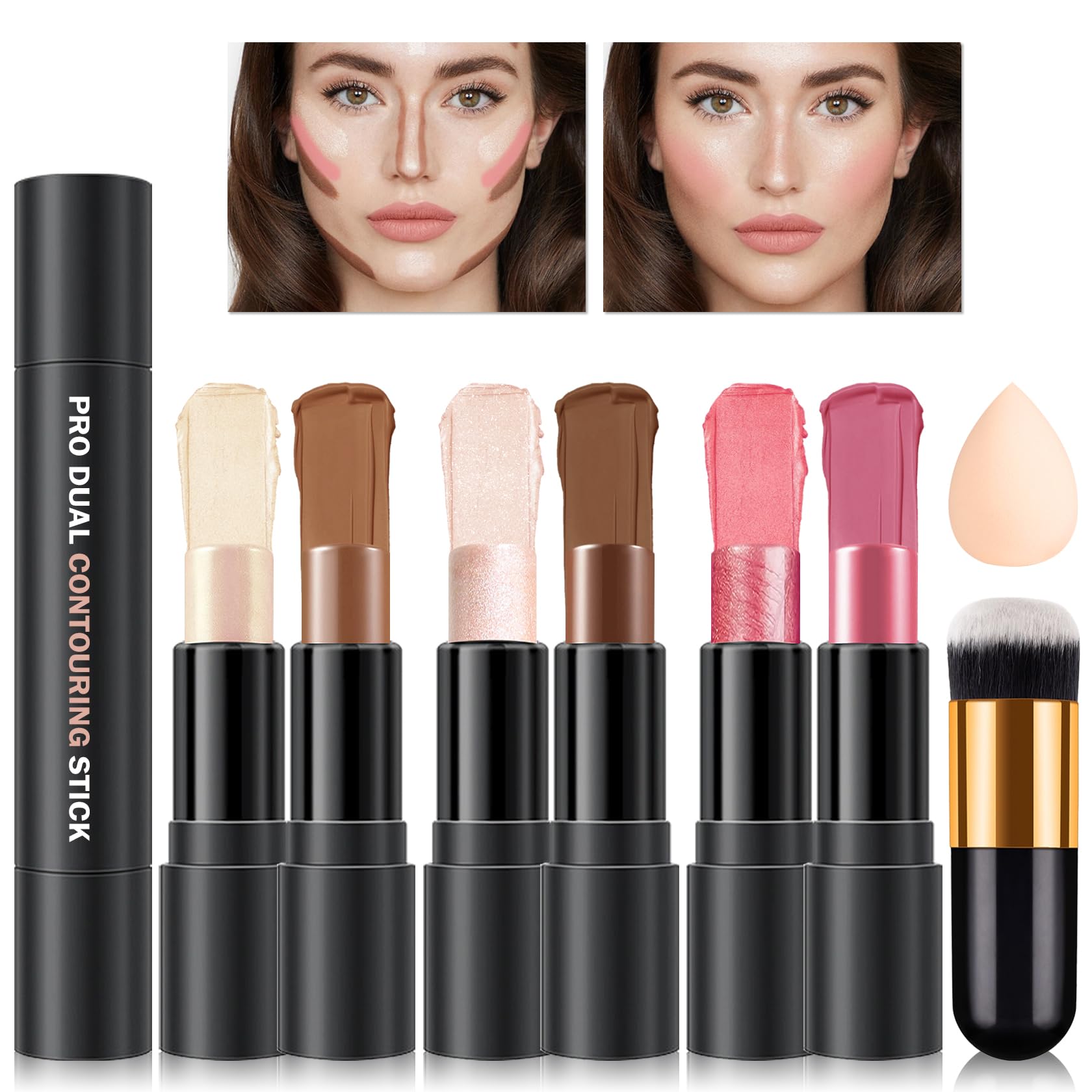 CAHIUYOA 6 Colors Cream Contour Stick Makeup Kit,Makeup Contour Kit (Set A)