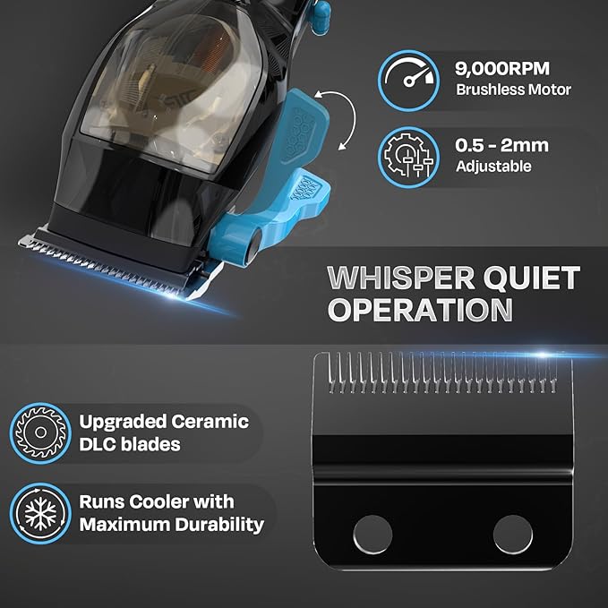 HUMMINGBIRD MK10 Pro Series Cordless Hair Clippers – 9,000 RPM Brushless Motor, DLC Blade, USB-C Rechargeable, Super Torque, Professional Barber Clippers, Haircut Kit, Includes Barber Cape & Comb