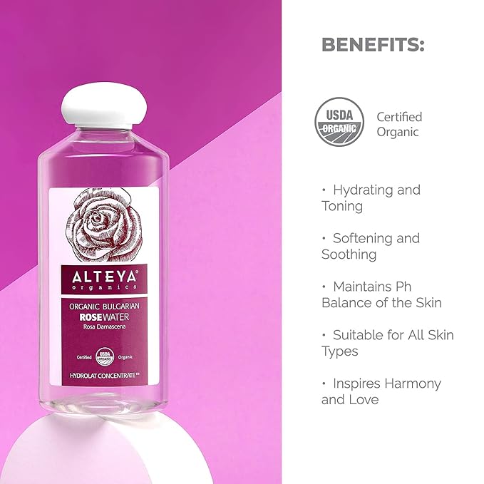 Alteya Organics Rose Water USDA Certified Organic Facial Toner, 17 Fl Oz