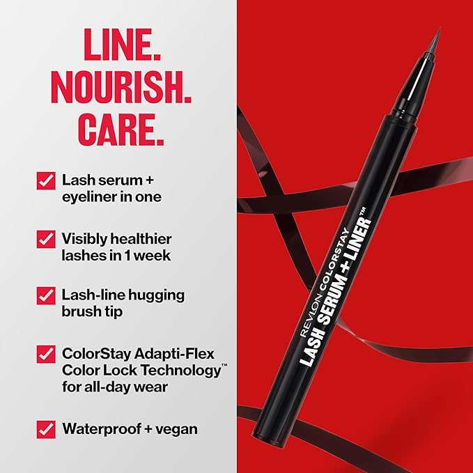 REVLON ColorStay Lash Serum + Liner, Liquid Eyeliner, 001 Blackest Black