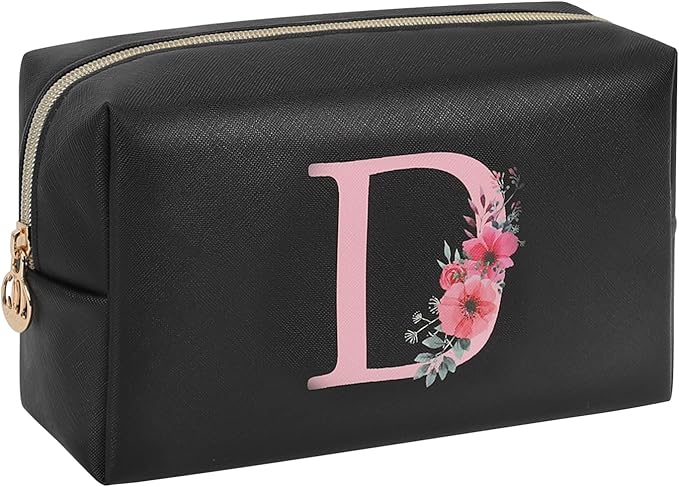 Initial Makeup Bag for Women, Travel Makeup Bag Small Cosmetic Bag, Birthday Gifts for Girls and Women, Teen Girls Gifts Trendy Stuff, Personalized Gifts for Grandkids Teacher Friends Bride Bridesmaid