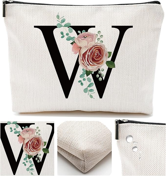 Comanro Initial A-Z Personalized Makeup Bag, Monogrammed Bridesmaid Gifts/Presents Cosmetic Bag, Portable Stationary Storage Organizer Pouch, Friendship Love Travel Makeup Bags