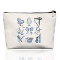 EKGJW Blue Chinoiserie Bow Hairstylist Makeup Bag, Cosmetology Student Gift for Women, Cute Hairdresser Travel Pouch, Aesthetic Blue Toile Salon Organizer for Teen Girls, 7.5 x 10 in