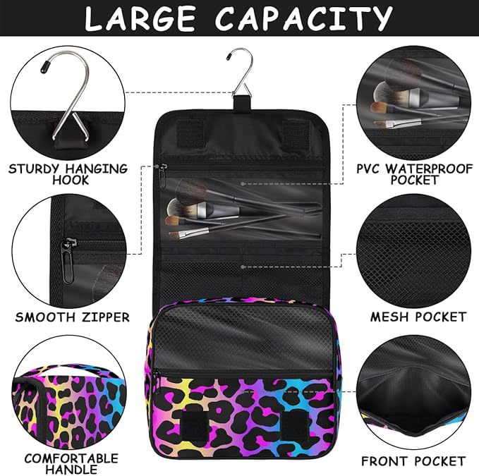 Leopard Travel Toiletry Bag Women Men Hanging Cosmetic Organizer Portable