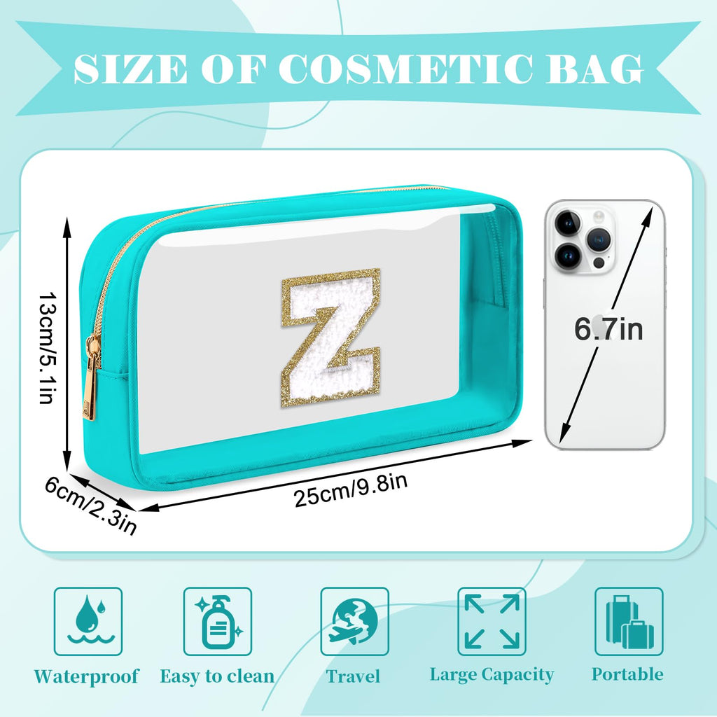 Personalized Initial Letter Clear Makeup Bag,Preppy Small Nylon&PVC Cosmetic Zipper Bag with Chenille Letter,Portable Beach Travel Skincare Toiletry Bag,Trendy Monogram Gift for Teen Girls Women,Z