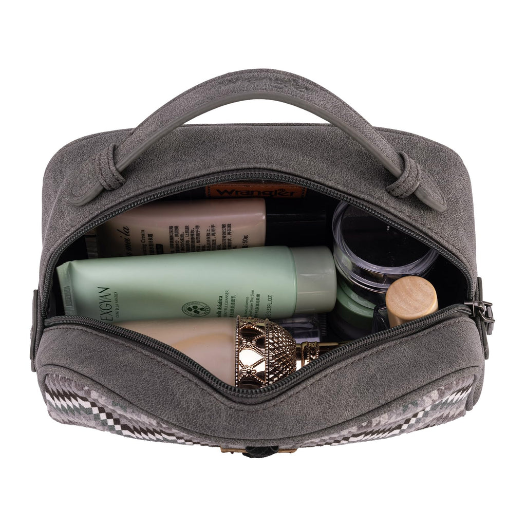 Montana West Wrangler Makeup Bag for Women Small Cosmetic Toiletry Bags Western Make Up Pouch Durable Cute Travel Purse, Grey