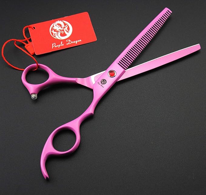 Purple Dragon 7" Dog Grooming Scissors Set with Rhinestone Accent - Pink