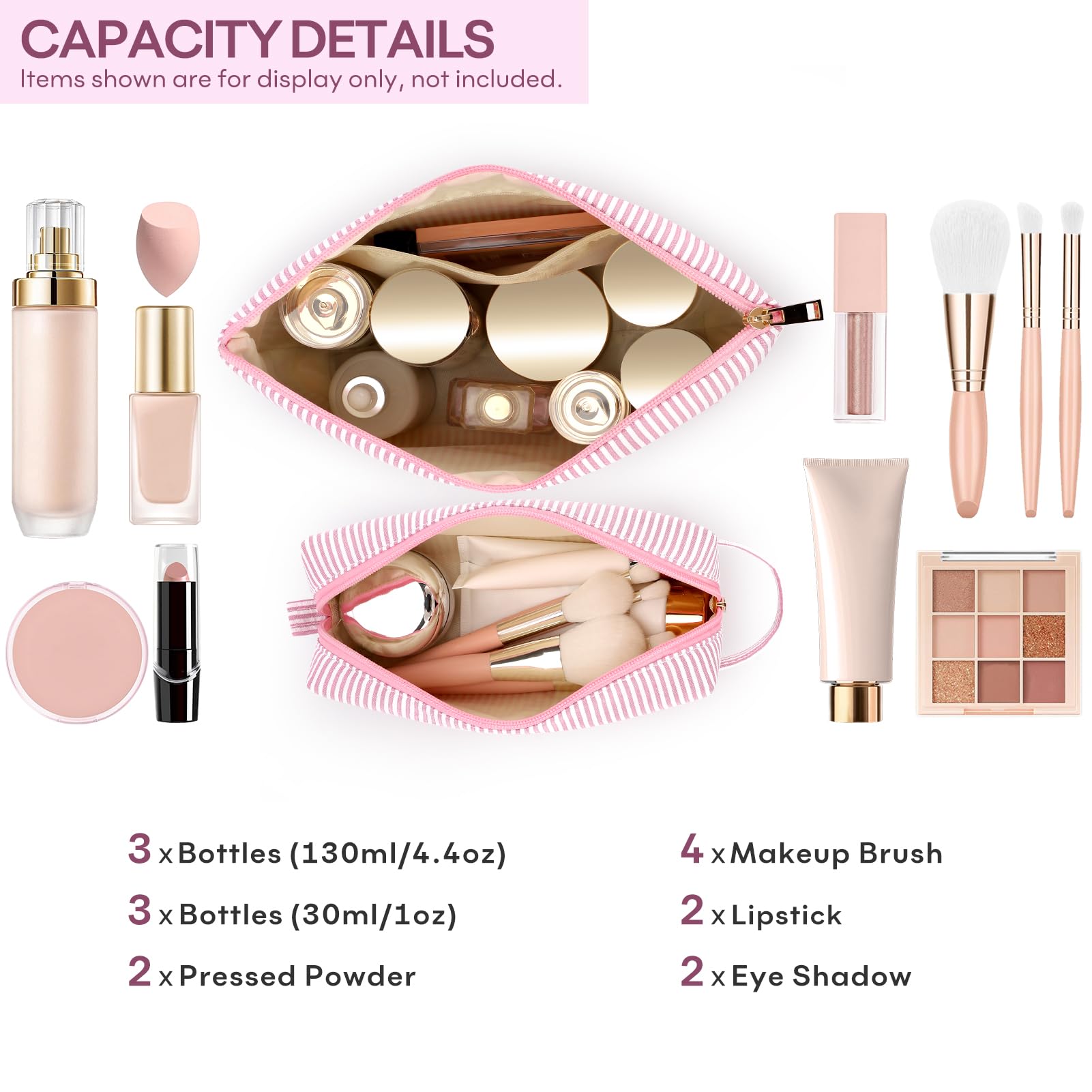 2 PCS Initial Makeup Bags for Women: Cosmetic Bag for Travel Toiletry - Birthday Gifts for 11 12 13 14 15 16 17 18 Years Old Girl Graduation Teacher Gift- Teen Girl Gifts Trendy Stuff - Light Pink K