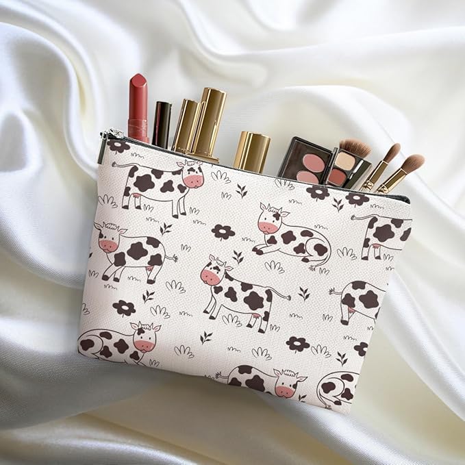 DHKG Cow Gifts Makeup Bag Cow Print Stuff Cosmetic Bag Cow Themed Gifts for Women Girls Friend Daughter Cow Stuff Cow Lover Gifts Travel Organizer Zipper Pouch Graduation Birthday Friendship Gifts