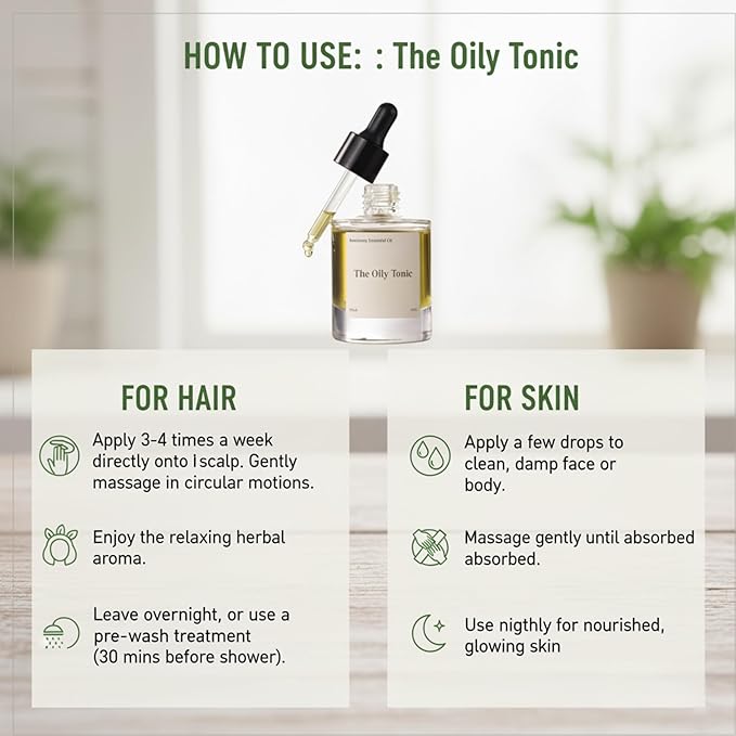 The Oily Tonic Rosemary Revival Oil – Premium Scalp & Hair Rejuvenation for Thinning, Dry, or Damaged Hair – 30% Rosemary + Squalane + Vitamin E – Nourish, Regenerate & Add Shine – 1.7oz