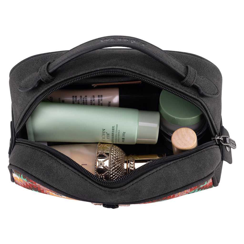 Montana West Wrangler Makeup Bag for Women Small Cosmetic Toiletry Bags Western Make Up Pouch Durable Cute Travel Purse,Black