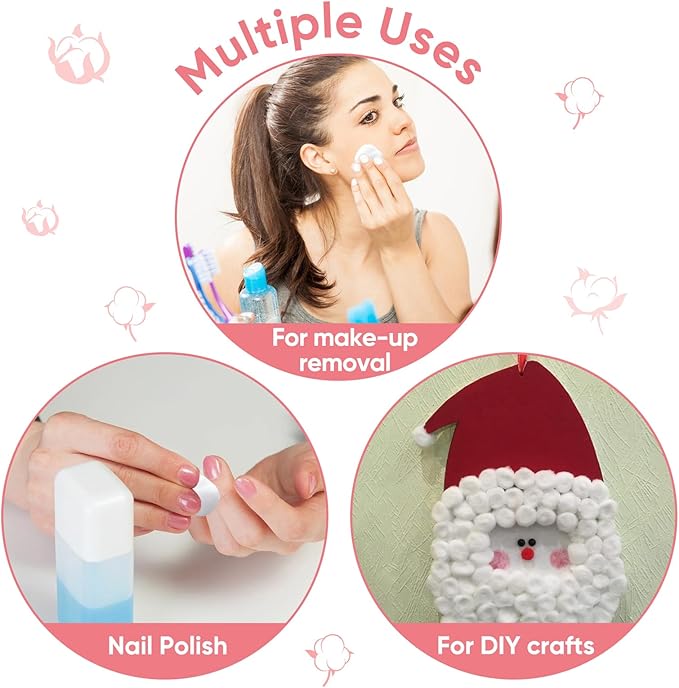 Icotle 100% Pure Cotton Balls, Large Size, Soft and Absorbent for Make-Up, Nail Polish Removal, Pet Care, Applying Lotion or Powder and First-Aid for Everyday Household Use, 100 Count