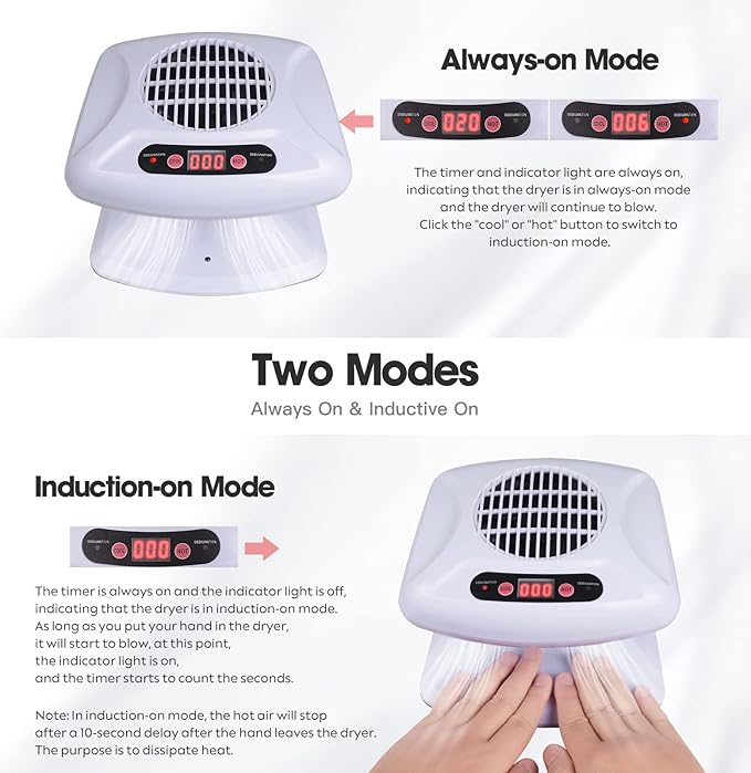 Gegong Air Nail Dryer with Automatic Sensor, 300W Timing Fan Blow for Both Hands and Feet, Warm & Cool Wind Blower Regular Polish, Home Salon Use No Harmful (Light Blue)