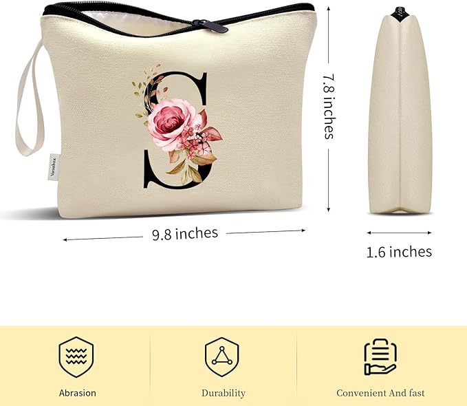 Vavabox A-Z Personalized Makeup Bag, Birthday Gifts for Women Mom, Gifts for Best Friend, Bride Bridesmaid Cosmetic bag (S, Cream Yellow)