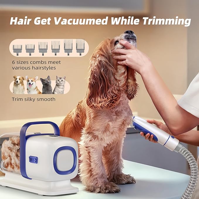 Buenkee Dog Grooming Vacuum Kit, 15000Pa Clipper, Shedding Brush, 2L, White