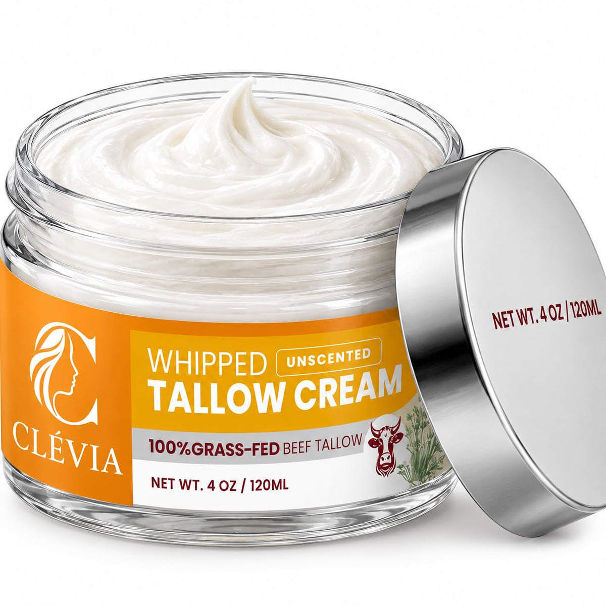 Beef Tallow Cream for Face & Body, Farm-Made Whipped Tallow Moisturizer 4OZ