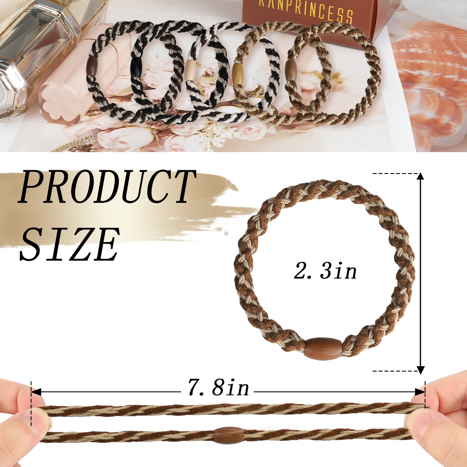 KANPRINCESS 20Pcs Hair Ties For Thick Hair, Strong Stretchy Hair Bands For Women Girls, No Slip Braided Hair Ties No Damage, Ponytail Holders-Exceptionally Secure with Gentle Hold (Set 4)