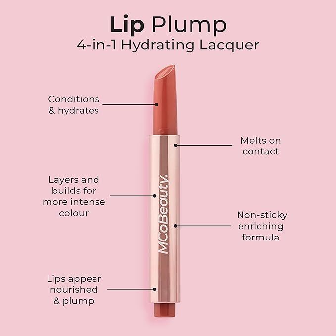MCoBeauty Lip Plump 4-in-1 Hydrating Lacquer - Lucy, Candy Pink