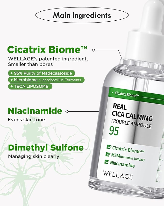 WELLAGE Real Cica Calming Trouble Ampoule 1.69 fl.oz., Soothing Serum