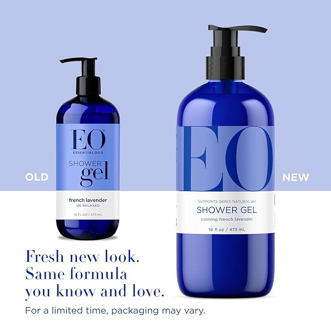 EO Shower Gel, 16 Ounce (Pack of 2), French Lavender, Body Wash made with Essential Oils for Men and Women