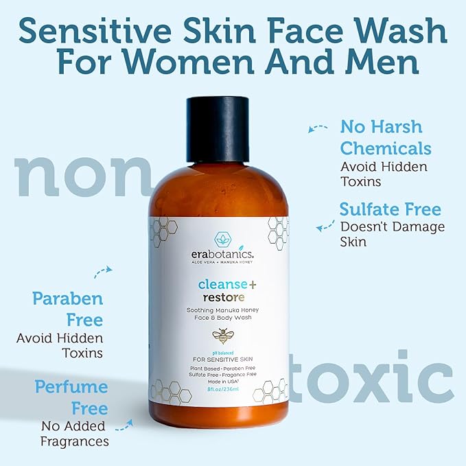 Era Organics Manuka Honey Face Wash - Gentle Cleanser for Sensitive Skin