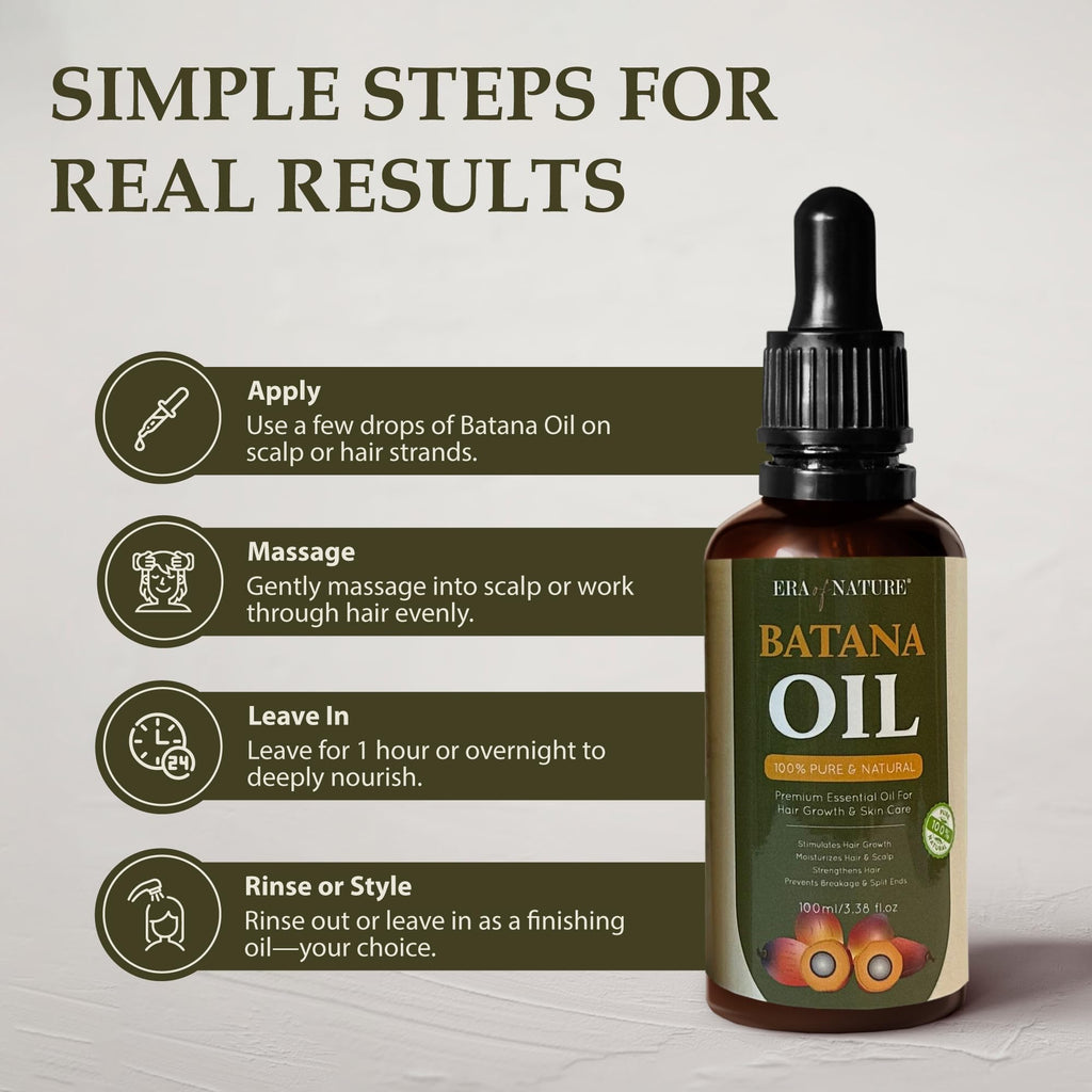 era of nature Batana Oil for Hair Growth - Dr. Sebi Approved, 100% Pure, Raw & Unrefined Oil from Honduras, Nourishes Hair & Scalp, 3.38 Oz