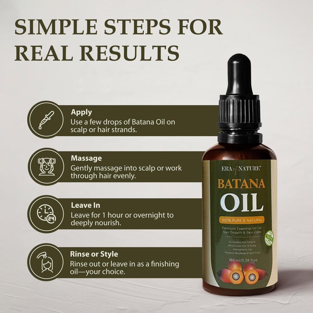 era of nature Batana Oil for Hair Growth - Dr. Sebi Approved, 100% Pure, Raw & Unrefined Oil from Honduras, Nourishes Hair & Scalp, 3.38 Oz