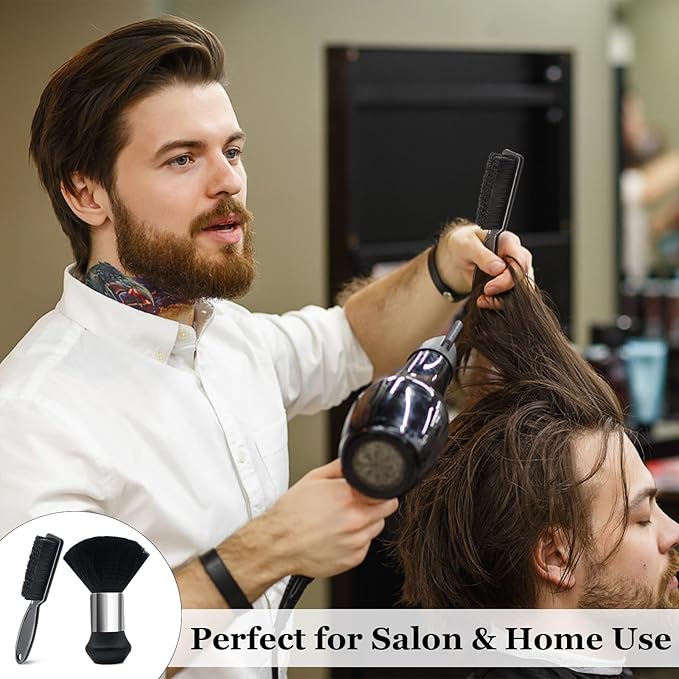 Barber Brush Set, 2 Piece Hair Cutting Brush Kit with Soft Neck Duster and Clipper Cleaning Brush for Neckline, Face, Salon and Home