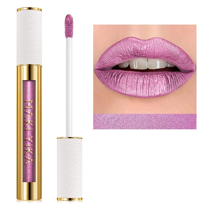 MAKI YIKA Pink Lipstick for Women Metallic Liquid Lipsticks Long Lasting