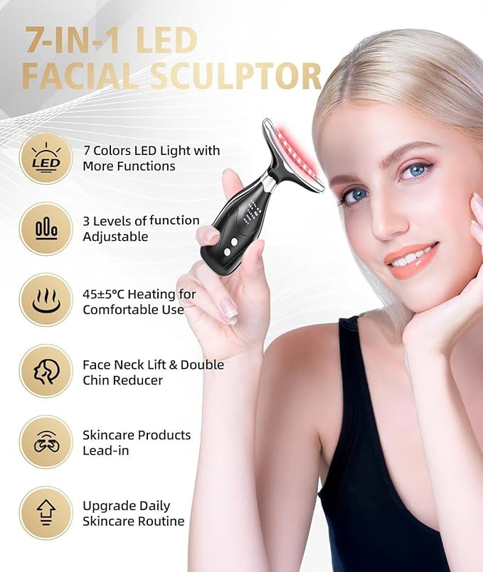 BILIXUN 7 in 1 Face Massager Tool with Red Light Therapy