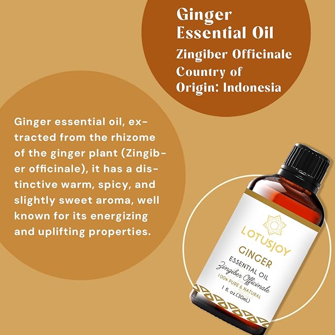 LOTUSJOY Ginger Essential Oil for Skin, Hair, Lymphatic Drainage Massage, 1 Oz