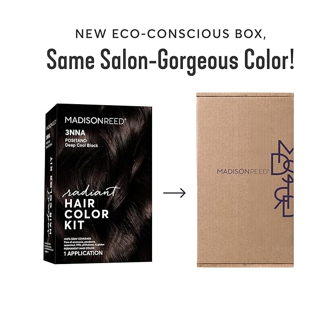 Madison Reed Radiant Hair Color Kit - 3NNA Cool Black-Brown with Ash Undertones (Positano Black), Permanent Hair Dye, Dimensional Gray Hair Blending | PPD-Free & Ammonia-Free, 2 Pack