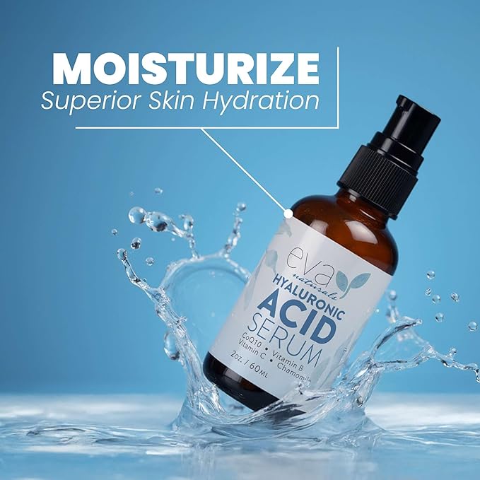 Eva Naturals Hyaluronic Acid Serum for Face – Lightweight Hydrating Facial Serum – Daily Moisturizer with Vitamin B5 – 60 ml