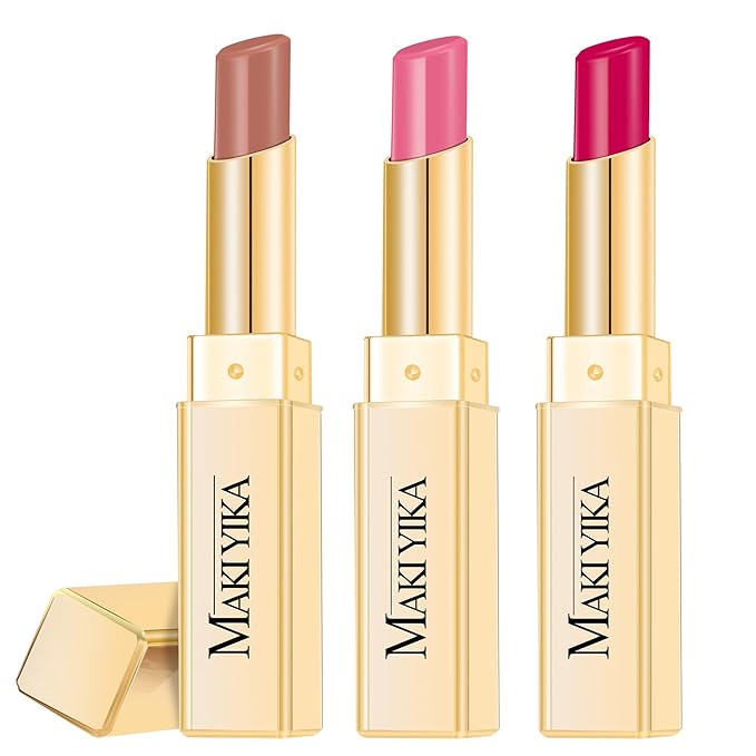 MAKI YIKA 3Pc Moisture Lipsticks for Women Nude Pink Hot Pink Lipstick