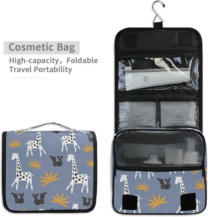 senya Hanging Travel Toiletry Bag Cute Giraffe Tropical Leaves Kit Makeup Case Cosmetics Organizer for Men Women